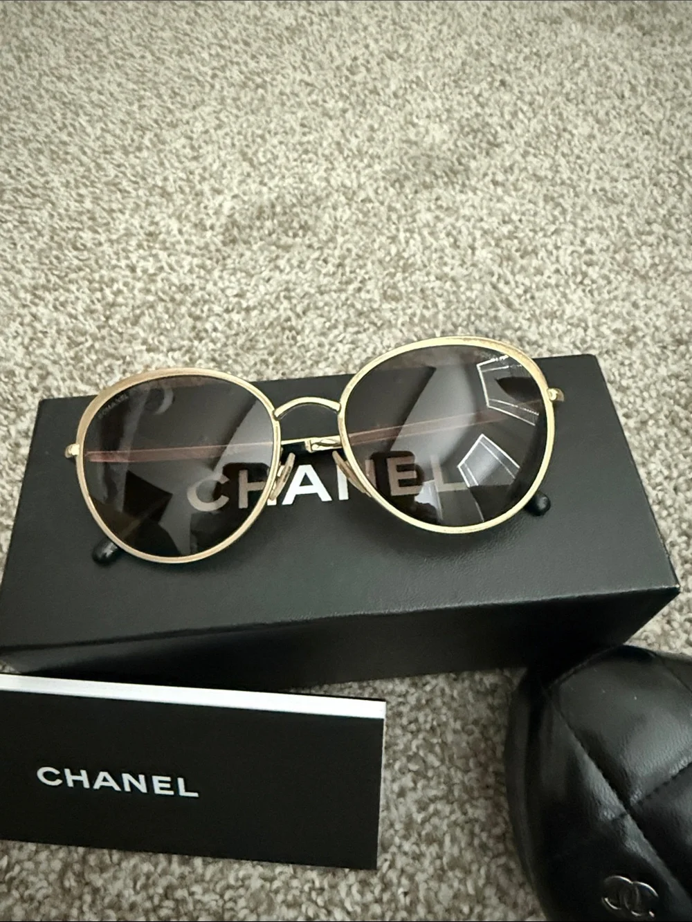 CHANEL Black Quilted Leather Sunglasses Case with Logo